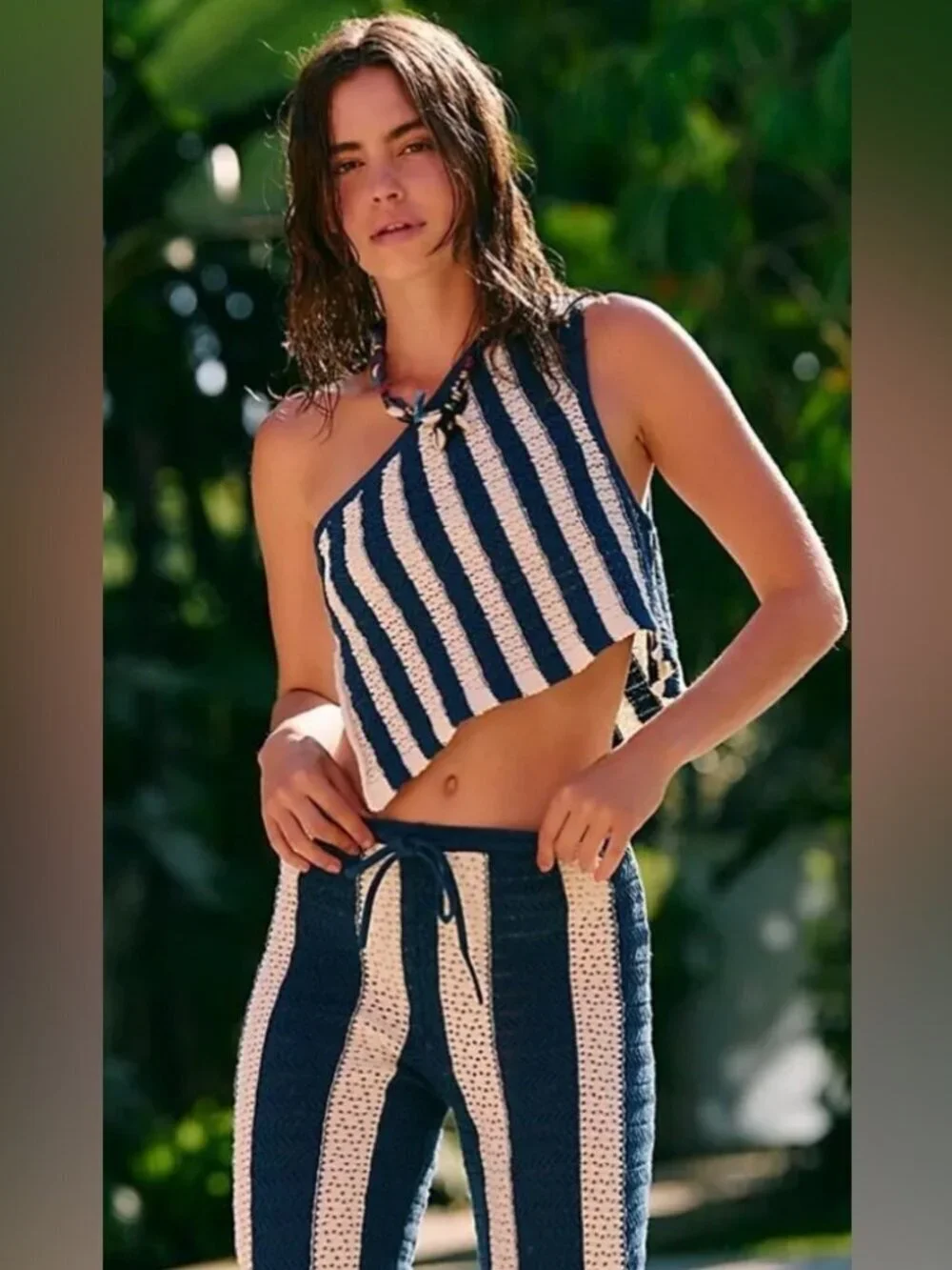 New Free People Joan Fauxchet Top Pants Set In Navy Combo Size XS